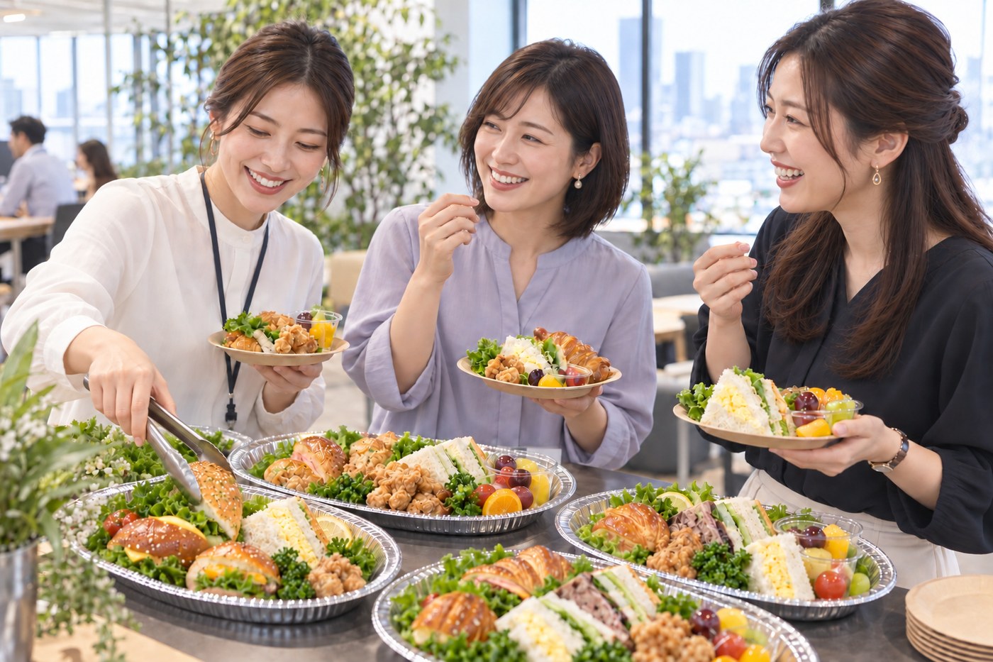 社内でオードブルを楽しむ利用イメージ(AI生成)