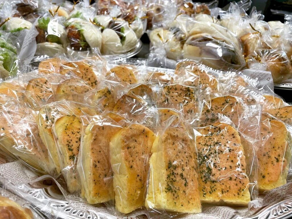 Platter of individually wrapped toast