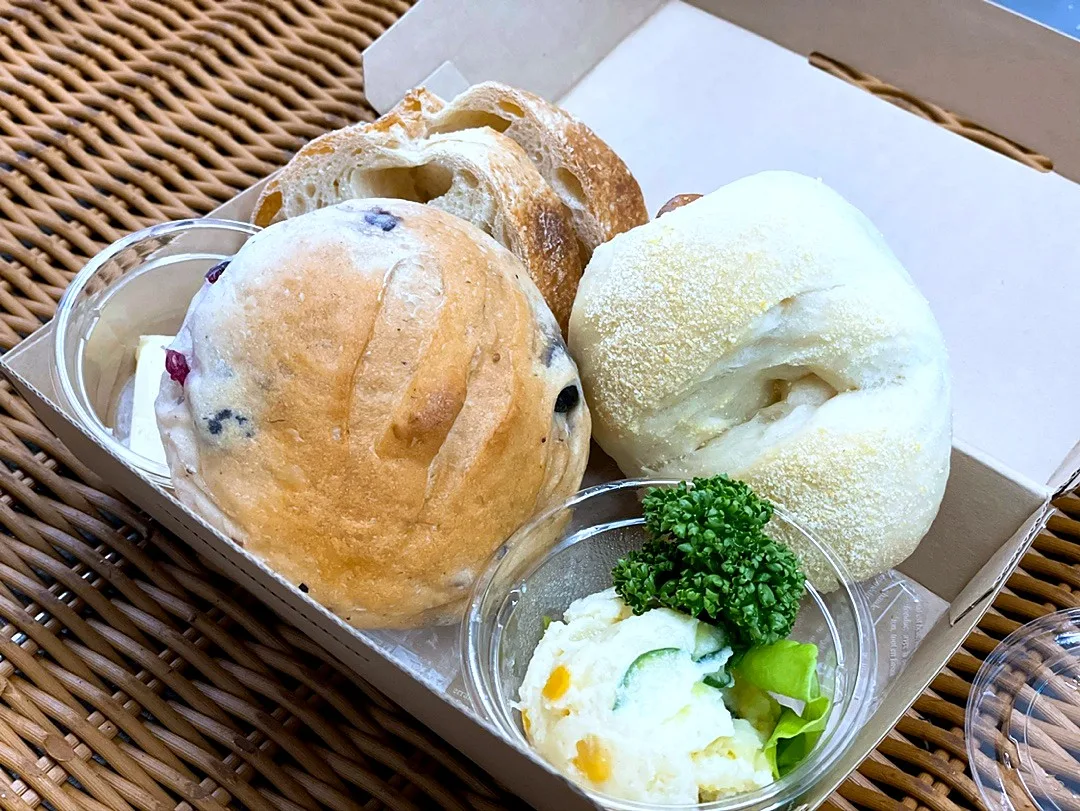 ホテル朝食用のパンBOX（パン・サラダ・チーズ）