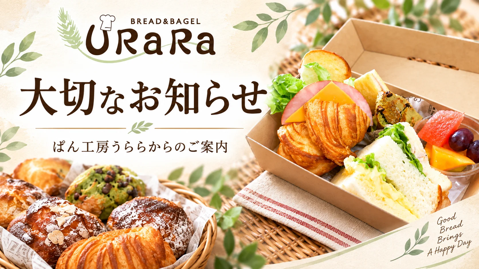 ぱん工房うららからの大切なお知らせ